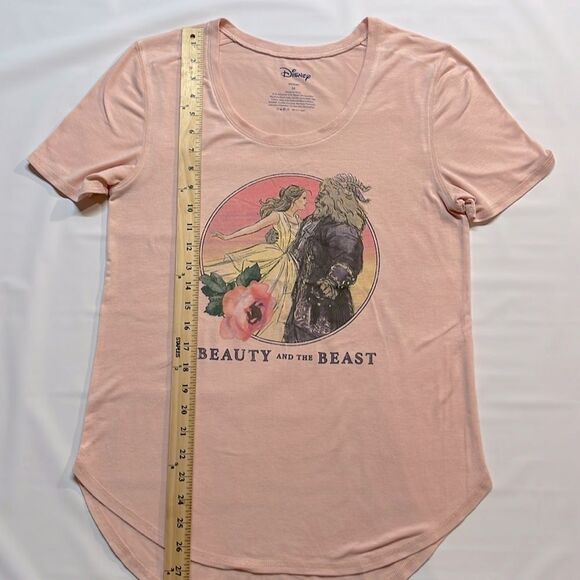 Disney Women’s Beauty And The Beast Short Sleeve Peach Tshirt Sz M - Picture 4 of 5